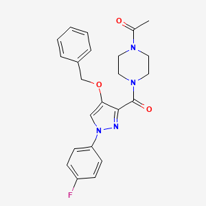 molecular formula C23H23FN4O3 B2479310 1-(4-(4-(benzyloxy)-1-(4-fluorophenyl)-1H-pyrazole-3-carbonyl)piperazin-1-yl)ethanone CAS No. 1171569-79-1