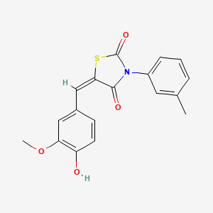 molecular formula C18H15NO4S B2479313 (5E)-5-[(4-hydroxy-3-methoxyphenyl)methylidene]-3-(3-methylphenyl)-1,3-thiazolidine-2,4-dione CAS No. 109807-30-9