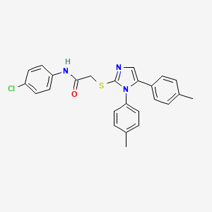 molecular formula C25H22ClN3OS B2479326 N-(4-chlorophenyl)-2-((1,5-di-p-tolyl-1H-imidazol-2-yl)thio)acetamide CAS No. 1207009-80-0