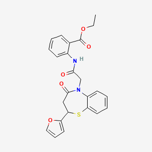 molecular formula C24H22N2O5S B2479339 ethyl 2-(2-(2-(furan-2-yl)-4-oxo-3,4-dihydrobenzo[b][1,4]thiazepin-5(2H)-yl)acetamido)benzoate CAS No. 863005-12-3