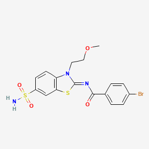 molecular formula C17H16BrN3O4S2 B2479340 4-溴-N-[3-(2-甲氧基乙基)-6-磺酰胺基-1,3-苯并噻唑-2-亚基]苯甲酰胺 CAS No. 865159-69-9