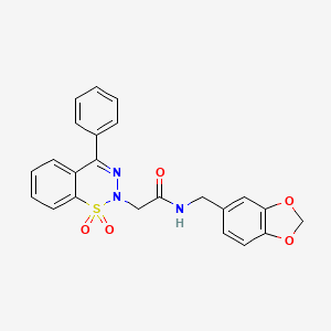 molecular formula C23H19N3O5S B2479345 N-(1,3-苯并二氧杂环-5-基甲基)-2-(1,1-二氧化-4-苯基-2H-1,2,3-苯并噻二嗪-2-基)乙酰胺 CAS No. 1031554-75-2