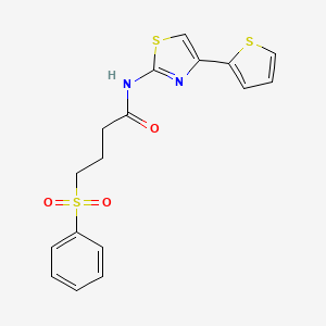 molecular formula C17H16N2O3S3 B2479373 4-(phenylsulfonyl)-N-(4-(thiophen-2-yl)thiazol-2-yl)butanamide CAS No. 922957-36-6