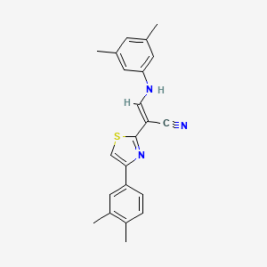 molecular formula C22H21N3S B2479385 (E)-3-((3,5-dimethylphenyl)amino)-2-(4-(3,4-dimethylphenyl)thiazol-2-yl)acrylonitrile CAS No. 420823-89-8