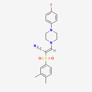 molecular formula C21H22FN3O2S B2479391 （E）-2-((3,4-二甲苯磺酰基)-3-(4-(4-氟苯基)哌嗪-1-基)丙烯腈 CAS No. 885186-22-1