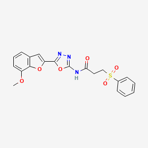 molecular formula C20H17N3O6S B2479393 N-(5-(7-甲氧基苯并呋喃-2-基)-1,3,4-恶二唑-2-基)-3-(苯磺酰基)丙酰胺 CAS No. 922041-87-0