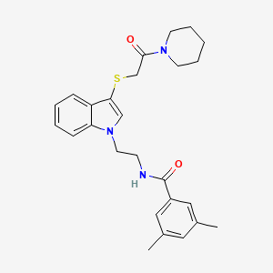 molecular formula C26H31N3O2S B2479395 3,5-二甲基-N-(2-(3-((2-氧代-2-(哌啶-1-基)乙基)硫代)-1H-吲哚-1-基)乙基)苯甲酰胺 CAS No. 532974-64-4