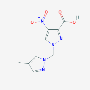 molecular formula C9H9N5O4 B2479410 1-[(4-Methyl-1H-pyrazol-1-YL)methyl]-4-nitro-1H-pyrazole-3-carboxylic acid CAS No. 1006435-57-9