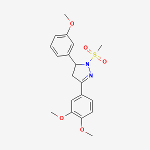 molecular formula C19H22N2O5S B2479429 3-(3,4-dimethoxyphenyl)-5-(3-methoxyphenyl)-1-(methylsulfonyl)-4,5-dihydro-1H-pyrazole CAS No. 867042-36-2