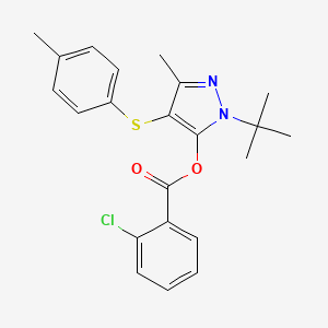 molecular formula C22H23ClN2O2S B2479432 1-(叔丁基)-3-甲基-4-(对甲苯硫基)-1H-吡唑-5-基 2-氯苯甲酸酯 CAS No. 851128-05-7