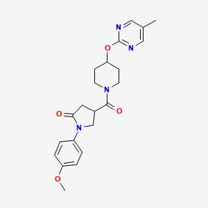 molecular formula C22H26N4O4 B2479447 1-(4-Methoxyphenyl)-4-[4-(5-methylpyrimidin-2-yl)oxypiperidine-1-carbonyl]pyrrolidin-2-one CAS No. 2380044-40-4