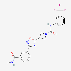 molecular formula C21H18F3N5O3 B2479450 3-(3-(3-(甲基氨基羰基)苯基)-1,2,4-噁二唑-5-基)-N-(3-(三氟甲基)苯基)氮杂环丁烷-1-甲酰胺 CAS No. 1396681-06-3