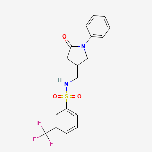 molecular formula C18H17F3N2O3S B2479456 N-((5-oxo-1-phenylpyrrolidin-3-yl)methyl)-3-(trifluoromethyl)benzenesulfonamide CAS No. 954713-07-6