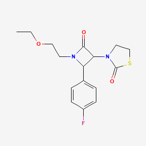 molecular formula C16H19FN2O3S B2479464 3-[1-(2-Ethoxyethyl)-2-(4-fluorophenyl)-4-oxoazetidin-3-yl]-1,3-thiazolidin-2-one CAS No. 1252094-97-5