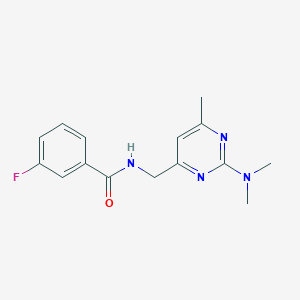 molecular formula C15H17FN4O B2479481 N-((2-(dimethylamino)-6-methylpyrimidin-4-yl)methyl)-3-fluorobenzamide CAS No. 1797975-35-9