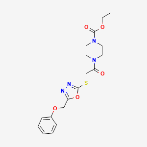 molecular formula C18H22N4O5S B2479488 Ethyl 4-(2-((5-(phenoxymethyl)-1,3,4-oxadiazol-2-yl)thio)acetyl)piperazine-1-carboxylate CAS No. 851129-61-8