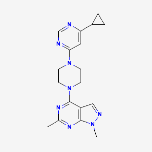 molecular formula C18H22N8 B2479499 4-[4-(6-Cyclopropylpyrimidin-4-yl)piperazin-1-yl]-1,6-dimethylpyrazolo[3,4-d]pyrimidine CAS No. 2380080-81-7