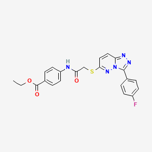 molecular formula C22H18FN5O3S B2479509 Ethyl 4-(2-((3-(4-fluorophenyl)-[1,2,4]triazolo[4,3-b]pyridazin-6-yl)thio)acetamido)benzoate CAS No. 852374-01-7