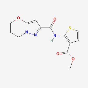 molecular formula C13H13N3O4S B2479524 methyl 2-(6,7-dihydro-5H-pyrazolo[5,1-b][1,3]oxazine-2-carboxamido)thiophene-3-carboxylate CAS No. 1448027-28-8