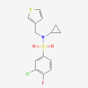 molecular formula C14H13ClFNO2S2 B2479543 3-chloro-N-cyclopropyl-4-fluoro-N-(thiophen-3-ylmethyl)benzenesulfonamide CAS No. 1235373-48-4