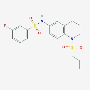 molecular formula C18H21FN2O4S2 B2479547 3-fluoro-N-(1-(propylsulfonyl)-1,2,3,4-tetrahydroquinolin-6-yl)benzenesulfonamide CAS No. 946241-42-5