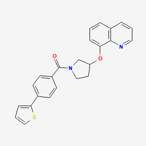 molecular formula C24H20N2O2S B2479578 (3-(Quinolin-8-yloxy)pyrrolidin-1-yl)(4-(thiophen-2-yl)phenyl)methanone CAS No. 2034431-75-7