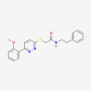 molecular formula C21H21N3O2S B2479587 2-((6-(2-methoxyphenyl)pyridazin-3-yl)thio)-N-phenethylacetamide CAS No. 893979-94-7