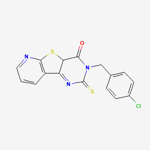 molecular formula C16H10ClN3OS2 B2479589 5-[(4-Chlorophenyl)methyl]-4-sulfanylidene-8-thia-3,5,10-triazatricyclo[7.4.0.0^{2,7}]trideca-1(9),2(7),10,12-tetraen-6-one CAS No. 1019138-34-1