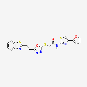 molecular formula C20H15N5O3S3 B2479603 2-((5-(2-(benzo[d]thiazol-2-yl)ethyl)-1,3,4-oxadiazol-2-yl)thio)-N-(4-(furan-2-yl)thiazol-2-yl)acetamide CAS No. 1351648-94-6
