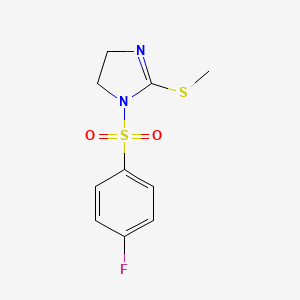 molecular formula C10H11FN2O2S2 B2479612 1-(4-氟苯基)磺酰基-2-甲基硫代-4,5-二氢咪唑 CAS No. 868216-42-6