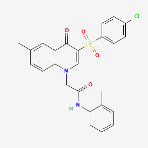 molecular formula C25H21ClN2O4S B2479619 2-[3-(4-chlorophenyl)sulfonyl-6-methyl-4-oxoquinolin-1-yl]-N-(2-methylphenyl)acetamide CAS No. 866725-49-7