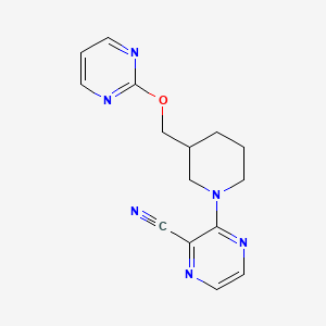 molecular formula C15H16N6O B2479644 3-[3-(Pyrimidin-2-yloxymethyl)piperidin-1-yl]pyrazine-2-carbonitrile CAS No. 2379997-32-5