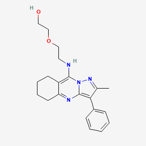 molecular formula C21H26N4O2 B2479652 2-(2-((2-Methyl-3-phenyl-5,6,7,8-tetrahydropyrazolo[5,1-b]quinazolin-9-yl)amino)ethoxy)ethanol CAS No. 896810-48-3