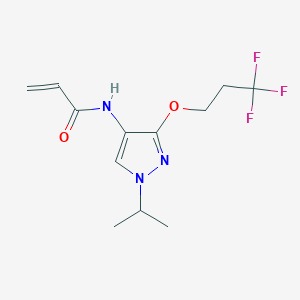 molecular formula C12H16F3N3O2 B2479657 N-[1-Propan-2-yl-3-(3,3,3-trifluoropropoxy)pyrazol-4-yl]prop-2-enamide CAS No. 2305420-52-2