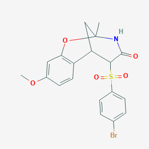 molecular formula C19H18BrNO5S B2479665 5-((4-bromophenyl)sulfonyl)-9-methoxy-2-methyl-5,6-dihydro-2H-2,6-methanobenzo[g][1,3]oxazocin-4(3H)-one CAS No. 1052611-39-8