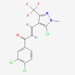 molecular formula C14H8Cl3F3N2O B2479668 (E)-3-[5-chloro-1-methyl-3-(trifluoromethyl)-1H-pyrazol-4-yl]-1-(3,4-dichlorophenyl)-2-propen-1-one CAS No. 956376-47-9