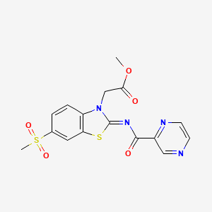 molecular formula C16H14N4O5S2 B2479671 (E)-甲基 2-(6-(甲磺酰基)-2-((吡嗪-2-羰基)亚氨基)苯并[d]噻唑-3(2H)-基)乙酸酯 CAS No. 1173500-17-8