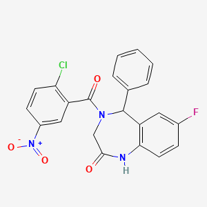 molecular formula C22H15ClFN3O4 B2479672 4-(2-chloro-5-nitrobenzoyl)-7-fluoro-5-phenyl-3,5-dihydro-1H-1,4-benzodiazepin-2-one CAS No. 533888-42-5