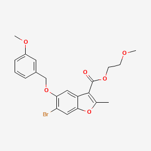 molecular formula C21H21BrO6 B2479679 2-Methoxyethyl 6-bromo-5-((3-methoxybenzyl)oxy)-2-methylbenzofuran-3-carboxylate CAS No. 384364-55-0