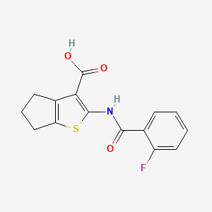 molecular formula C15H12FNO3S B2479687 2-[(2-fluorobenzoyl)amino]-5,6-dihydro-4H-cyclopenta[b]thiophene-3-carboxylic acid CAS No. 326026-84-0