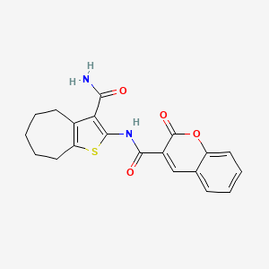 molecular formula C20H18N2O4S B2479694 N-(3-carbamoyl-5,6,7,8-tetrahydro-4H-cyclohepta[b]thiophen-2-yl)-2-oxo-2H-chromene-3-carboxamide CAS No. 477494-49-8