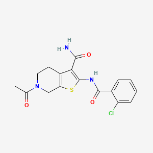 molecular formula C17H16ClN3O3S B2479695 6-Acetyl-2-(2-chlorobenzamido)-4,5,6,7-tetrahydrothieno[2,3-c]pyridine-3-carboxamide CAS No. 864857-76-1