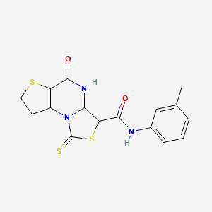 molecular formula C16H11N3O2S3 B2479708 N-(3-methylphenyl)-7-oxo-12-sulfanylidene-5,11-dithia-1,8-diazatricyclo[7.3.0.0^{2,6}]dodeca-2(6),3,9-triene-10-carboxamide CAS No. 443107-75-3