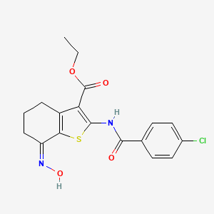 molecular formula C18H17ClN2O4S B2479711 ethyl (7Z)-2-{[(4-chlorophenyl)carbonyl]amino}-7-(hydroxyimino)-4,5,6,7-tetrahydro-1-benzothiophene-3-carboxylate CAS No. 297763-78-1