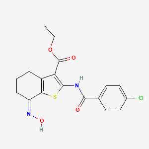 molecular formula C18H17ClN2O4S B2479711 （7Z）-2-{[(4-氯苯基)羰基]氨基}-7-(羟基亚氨基)-4,5,6,7-四氢-1-苯并噻吩-3-羧酸乙酯 CAS No. 297763-78-1