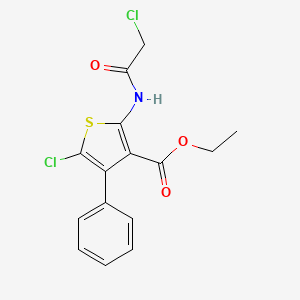 molecular formula C15H13Cl2NO3S B2479729 5-Chloro-2-(2-chloro-acetylamino)-4-phenyl-thiophene-3-carboxylic acid ethyl ester CAS No. 302582-89-4