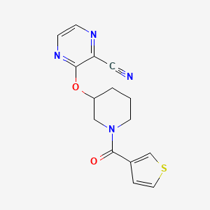molecular formula C15H14N4O2S B2479737 3-((1-(Thiophene-3-carbonyl)piperidin-3-yl)oxy)pyrazine-2-carbonitrile CAS No. 2034434-88-1