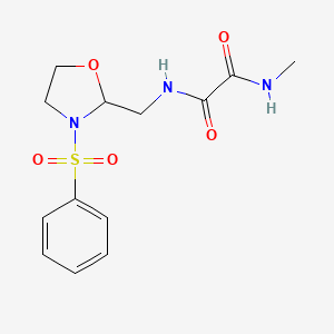 molecular formula C13H17N3O5S B2479741 N1-methyl-N2-((3-(phenylsulfonyl)oxazolidin-2-yl)methyl)oxalamide CAS No. 868981-82-2