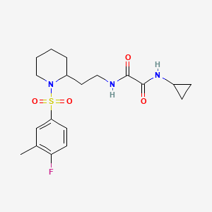 molecular formula C19H26FN3O4S B2479742 N1-环丙基-N2-(2-(1-((4-氟-3-甲基苯基)磺酰基)哌啶-2-基)乙基)草酰胺 CAS No. 898461-01-3