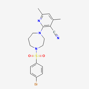 molecular formula C19H21BrN4O2S B2479745 2-{4-[(4-Bromophenyl)sulfonyl]-1,4-diazepan-1-yl}-4,6-dimethylnicotinonitrile CAS No. 478256-86-9
